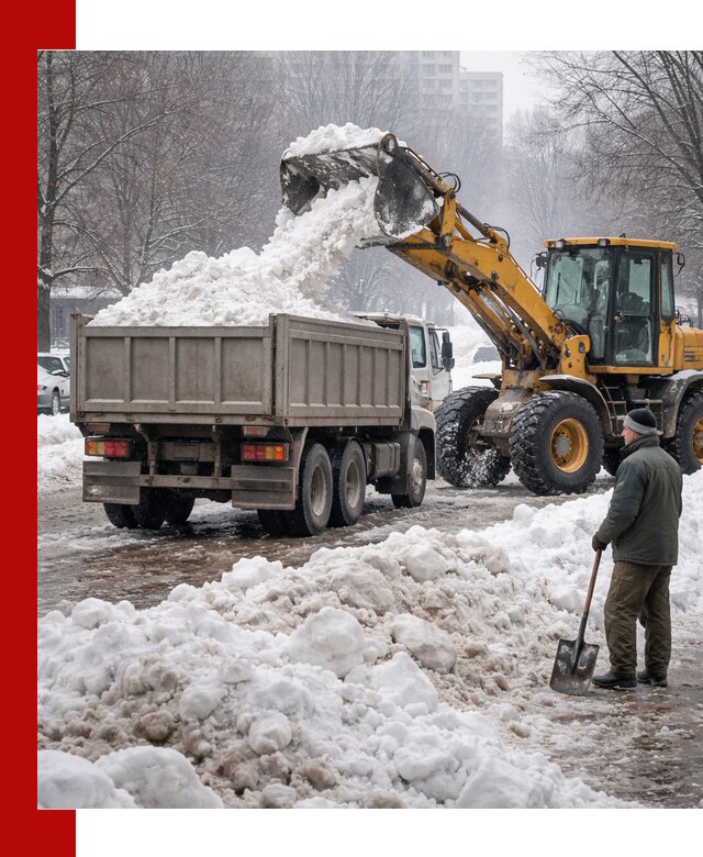 Вывоз снега грузовой техникой в Старом Осколе оперативно и чисто