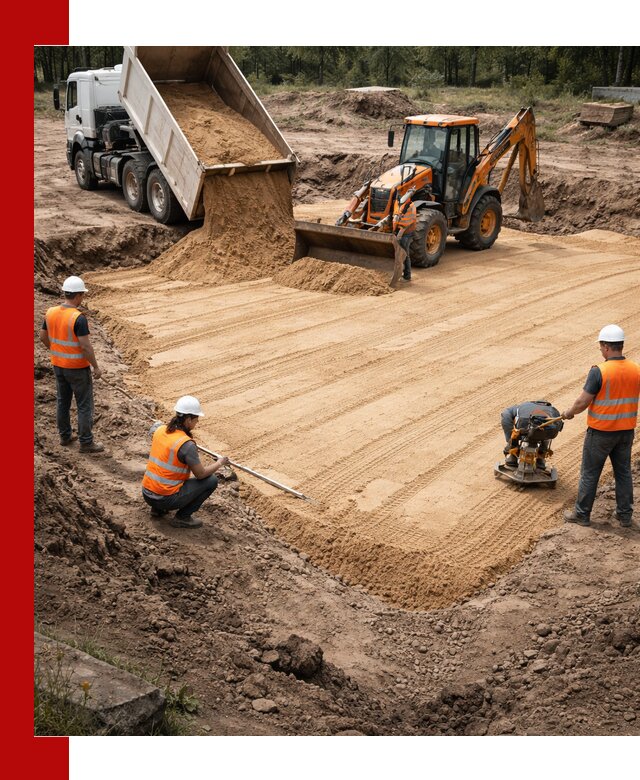 Устройство песчаной подушки для фундаментов и дорог в Старом Осколе